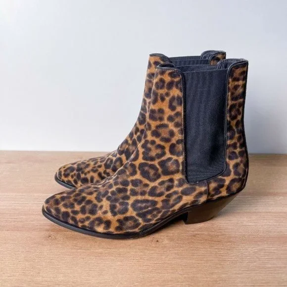 Saint Laurent West Chelsea Leopard Western Ankle Boots Size 38 - Picture 4 of 10